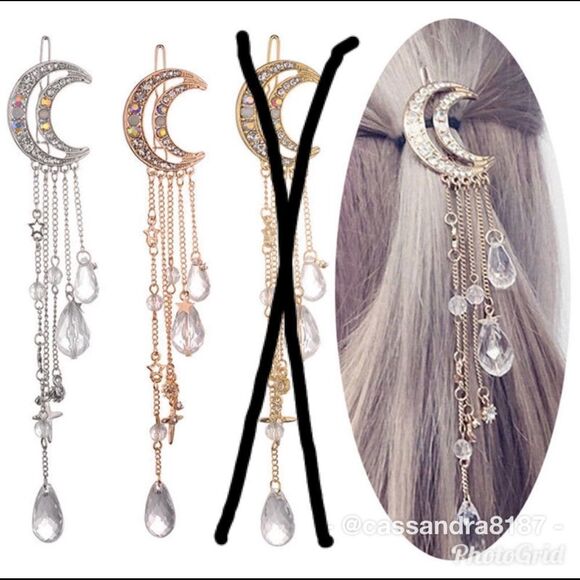 Sparkling Moon Crystal Long Dangle Hair Clip (F3) - Picture 6 of 6
